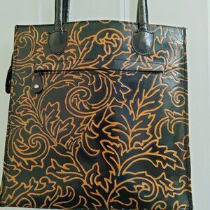 Purse 10.5" x 10.5" black and brown leaf design